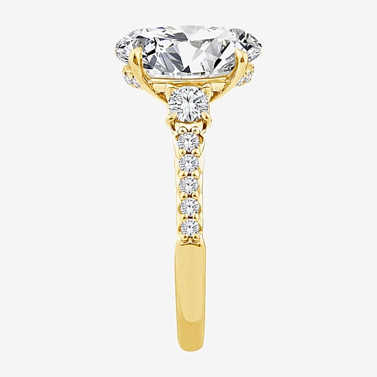 (F / Vs2) Womens 3 1/2 CT. T.W Lab Grown White Diamond 10K Gold Oval Side Stone Engagement Ring