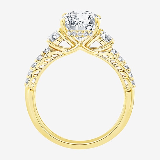 (F / Vs2) Womens 3 1/2 CT. T.W Lab Grown White Diamond 10K Gold Oval Side Stone Engagement Ring