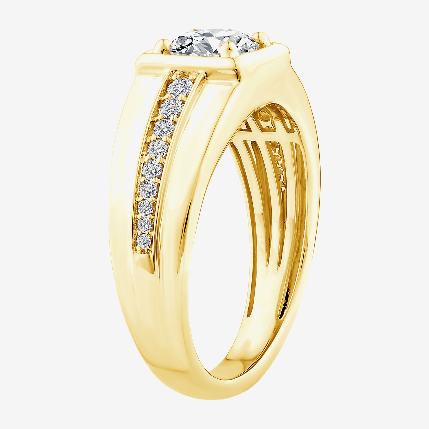 (F / Vs2) Mens 1 3/8 CT. T.W. Lab Grown White Diamond 14K Gold Round Engagement Ring