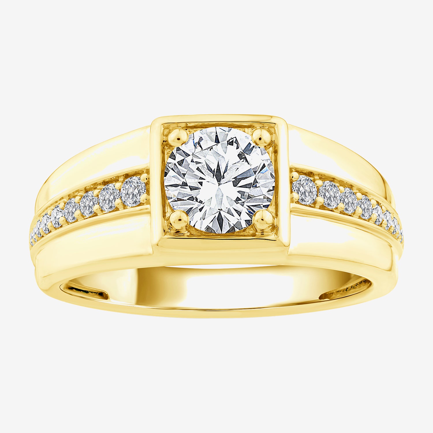 (F / Vs2) Mens 1 3/8 CT. T.W. Lab Grown White Diamond 14K Gold Round Engagement Ring