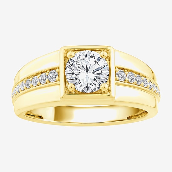 (F / Vs2) Mens 1 3/8 CT. T.W. Lab Grown White Diamond 14K Gold Round Engagement Ring