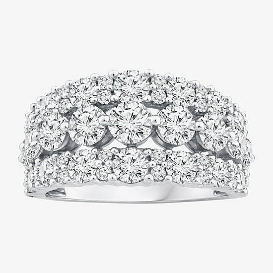 (F / Vs2) Womens 2MM 3 1/2 CT. T.W Lab Grown White Diamond 10K Gold Anniversary Wedding Band