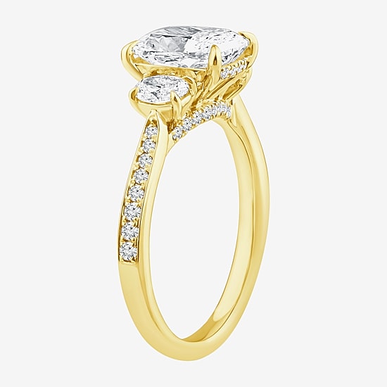 Love Lives Forever (F / Vs2) Womens 2 5/8 Ct. T.W. Lab Grown White Diamond 10K Gold Cushion Side Stone 3-Stone Engagement Ring