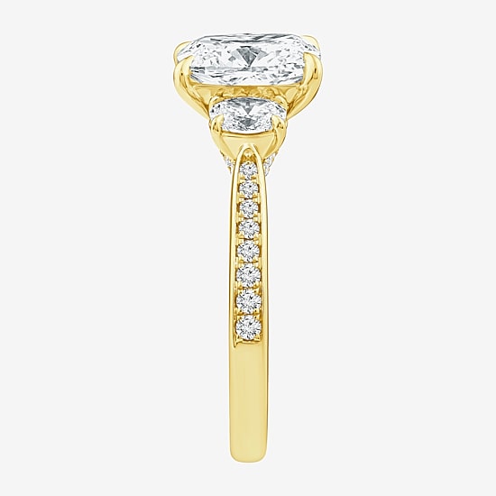 Love Lives Forever (F / Vs2) Womens 2 5/8 Ct. T.W. Lab Grown White Diamond 10K Gold Cushion Side Stone 3-Stone Engagement Ring