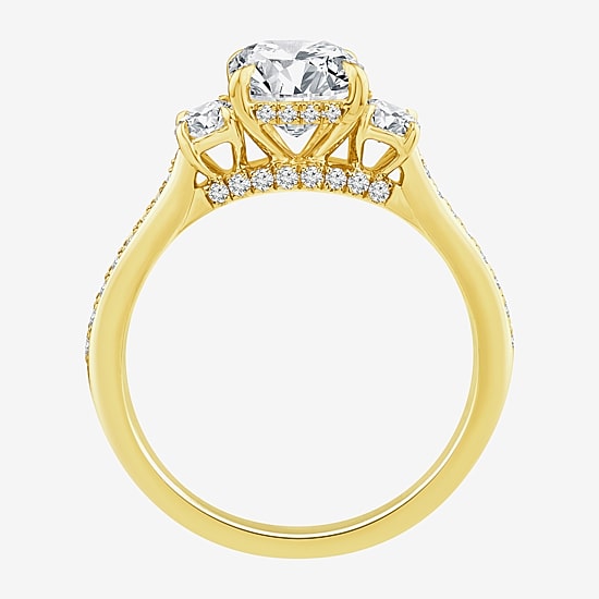 Love Lives Forever (F / Vs2) Womens 2 5/8 Ct. T.W. Lab Grown White Diamond 10K Gold Cushion Side Stone 3-Stone Engagement Ring
