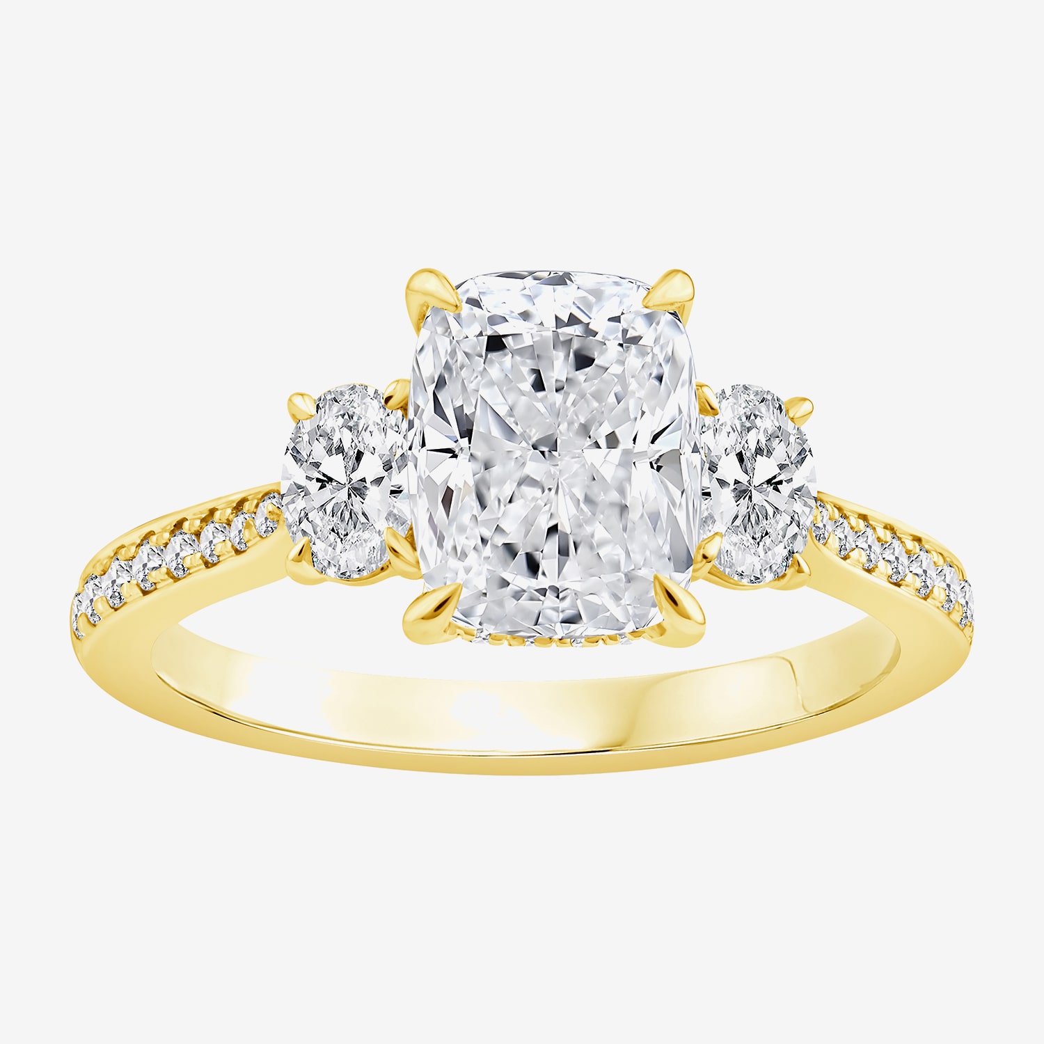 Love Lives Forever (F / Vs2) Womens 2 5/8 Ct. T.W. Lab Grown White Diamond 10K Gold Cushion Side Stone 3-Stone Engagement Ring
