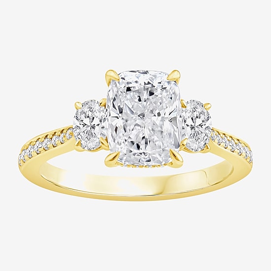 Love Lives Forever (F / Vs2) Womens 2 5/8 Ct. T.W. Lab Grown White Diamond 10K Gold Cushion Side Stone 3-Stone Engagement Ring