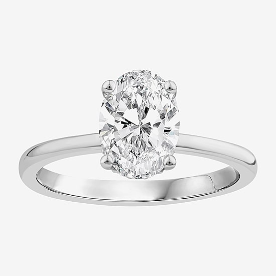 (F / Vs2) Womens 1 1/2 CT. T.W. Lab Grown White Diamond Sterling Silver Oval Solitaire Engagement Ring