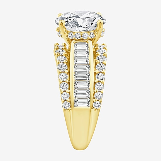 (F / Vs2) Womens 6 CT. T.W. Lab Grown White Diamond 14K Gold Round Side Stone Engagement Ring
