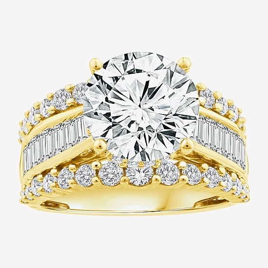 (F / Vs2) Womens 6 CT. T.W. Lab Grown White Diamond 14K Gold Round Side Stone Engagement Ring