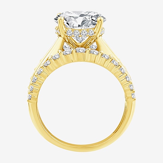 (F / Vs2) Womens 6 CT. T.W. Lab Grown White Diamond 14K Gold Round Side Stone Engagement Ring