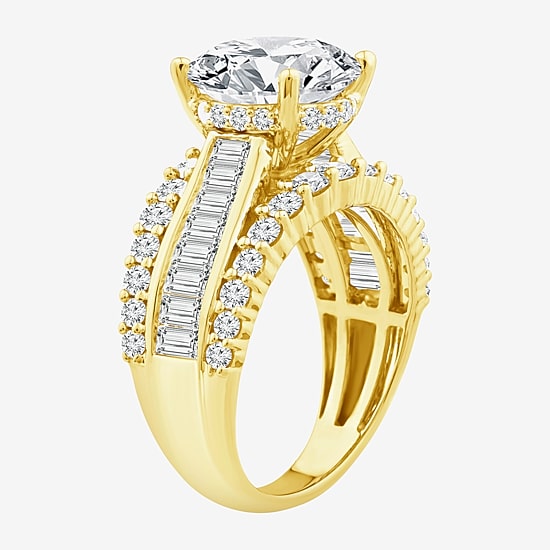(F / Vs2) Womens 6 CT. T.W. Lab Grown White Diamond 14K Gold Round Side Stone Engagement Ring