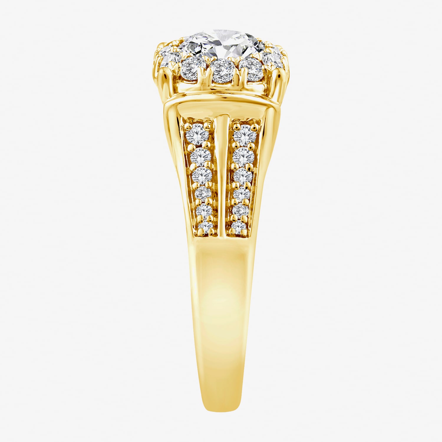 (F / Vs2) Womens 1 1/2 CT. T.W. Lab Grown White Diamond 14K Gold Over Silver Round Side Stone Halo Engagement Ring