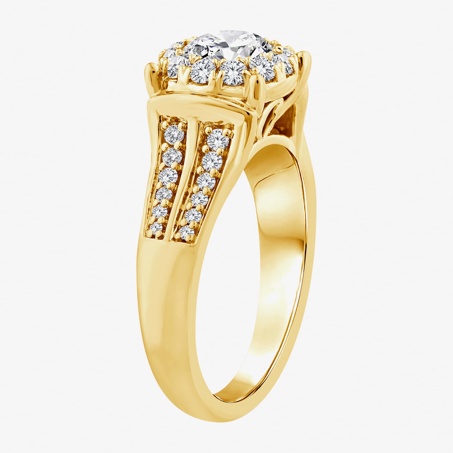 (F / Vs2) Womens 1 1/2 CT. T.W. Lab Grown White Diamond 14K Gold Over Silver Round Side Stone Halo Engagement Ring