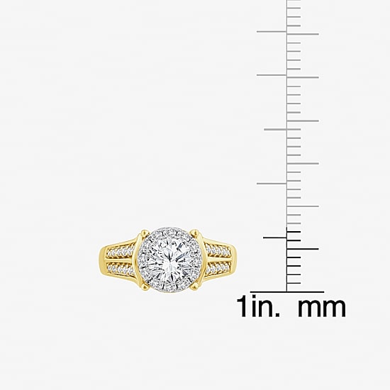 (F / Vs2) Womens 1 1/2 CT. T.W. Lab Grown White Diamond Sterling Silver Round Side Stone Halo Engagement Ring