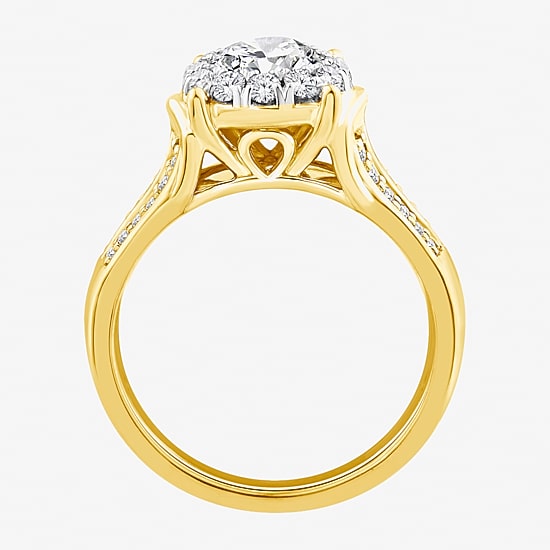 (F / Vs2) Womens 1 1/2 CT. T.W. Lab Grown White Diamond Sterling Silver Round Side Stone Halo Engagement Ring