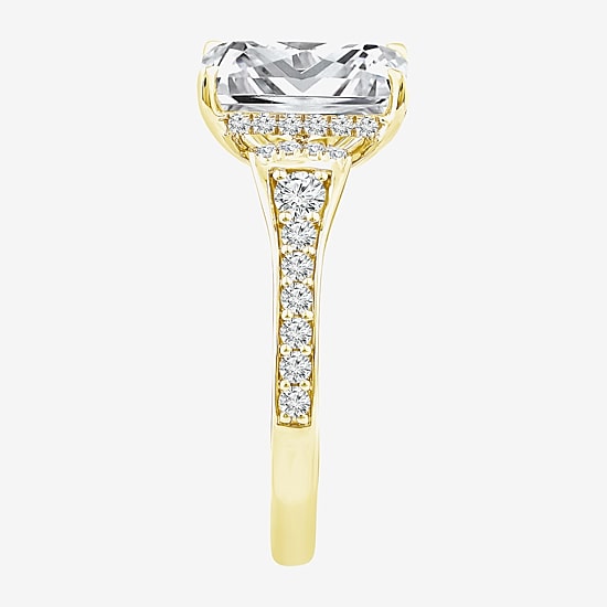 (F / Vs2) Womens 3 1/2 CT. T.W Lab Grown White Diamond 10K Gold Rectangular Side Stone Engagement Ring