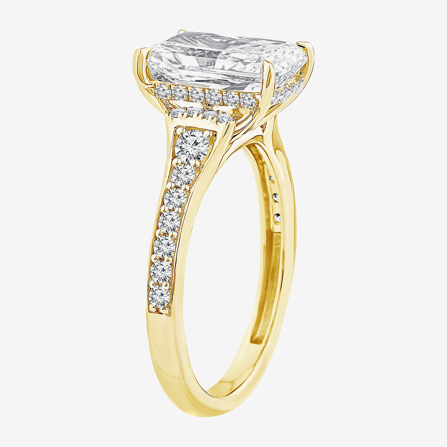 (F / Vs2) Womens 3 1/2 CT. T.W Lab Grown White Diamond 10K Gold Rectangular Side Stone Engagement Ring