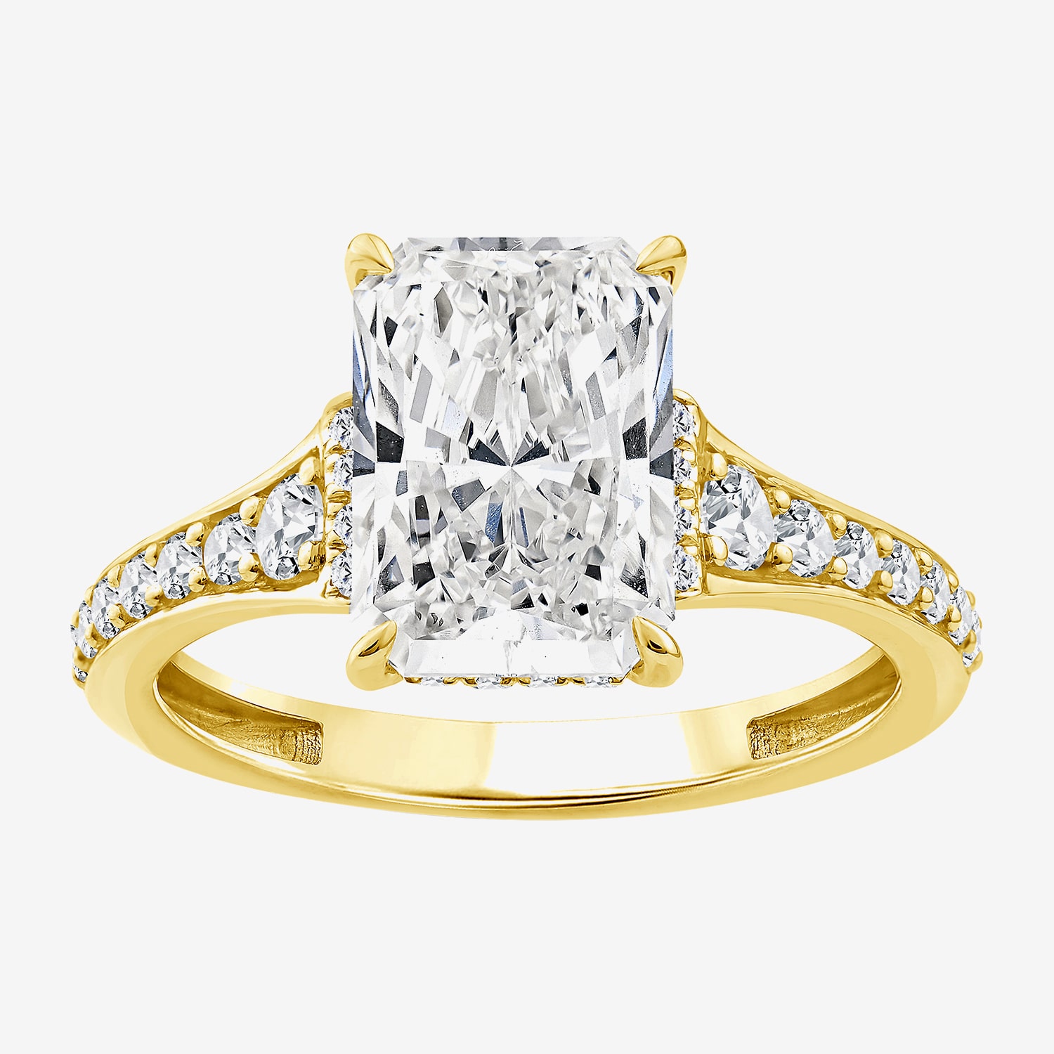 (F / Vs2) Womens 3 1/2 CT. T.W Lab Grown White Diamond 10K Gold Rectangular Side Stone Engagement Ring