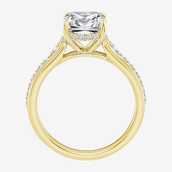 (F / Vs2) Womens 3 1/2 CT. T.W Lab Grown White Diamond 10K Gold Rectangular Side Stone Engagement Ring