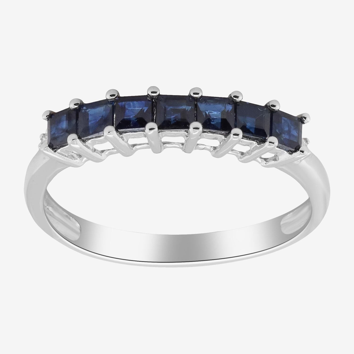LIMITED QUANTITIES  Genuine Blue Sapphire and Diamond-Accent 14K White Gold Band