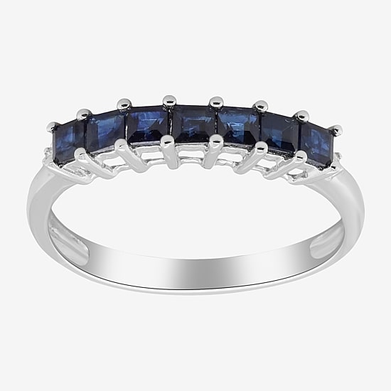 LIMITED QUANTITIES  Genuine Blue Sapphire and Diamond-Accent 14K White Gold Band