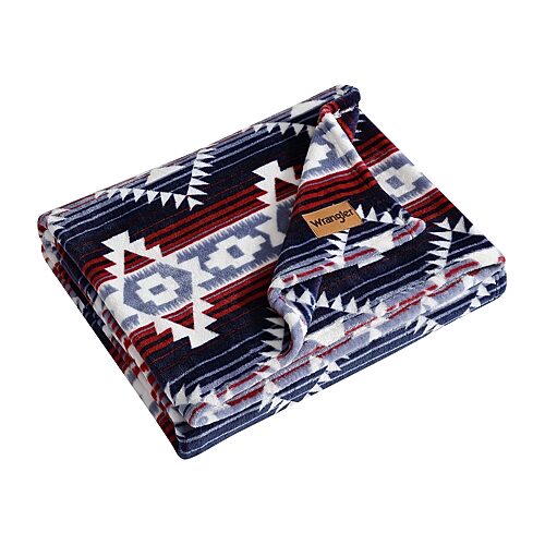 Wrangler Jericho Printed Plush Throw, 70" X 50" - Red, White, Blue
