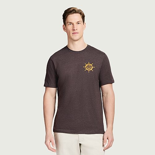 Izod Saltwater Soft Wash Mens Crew Neck Short Sleeve Classic Fit Graphic T-shirt In Brown
