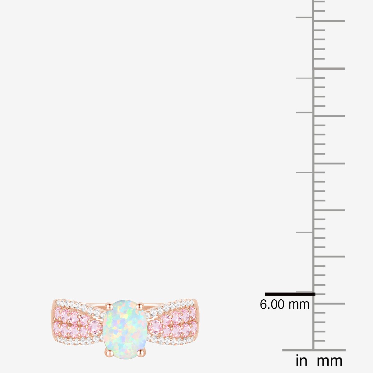Womens Lab Created White Opal 14K Rose Gold Over Silver Oval Side Stone Cocktail Ring