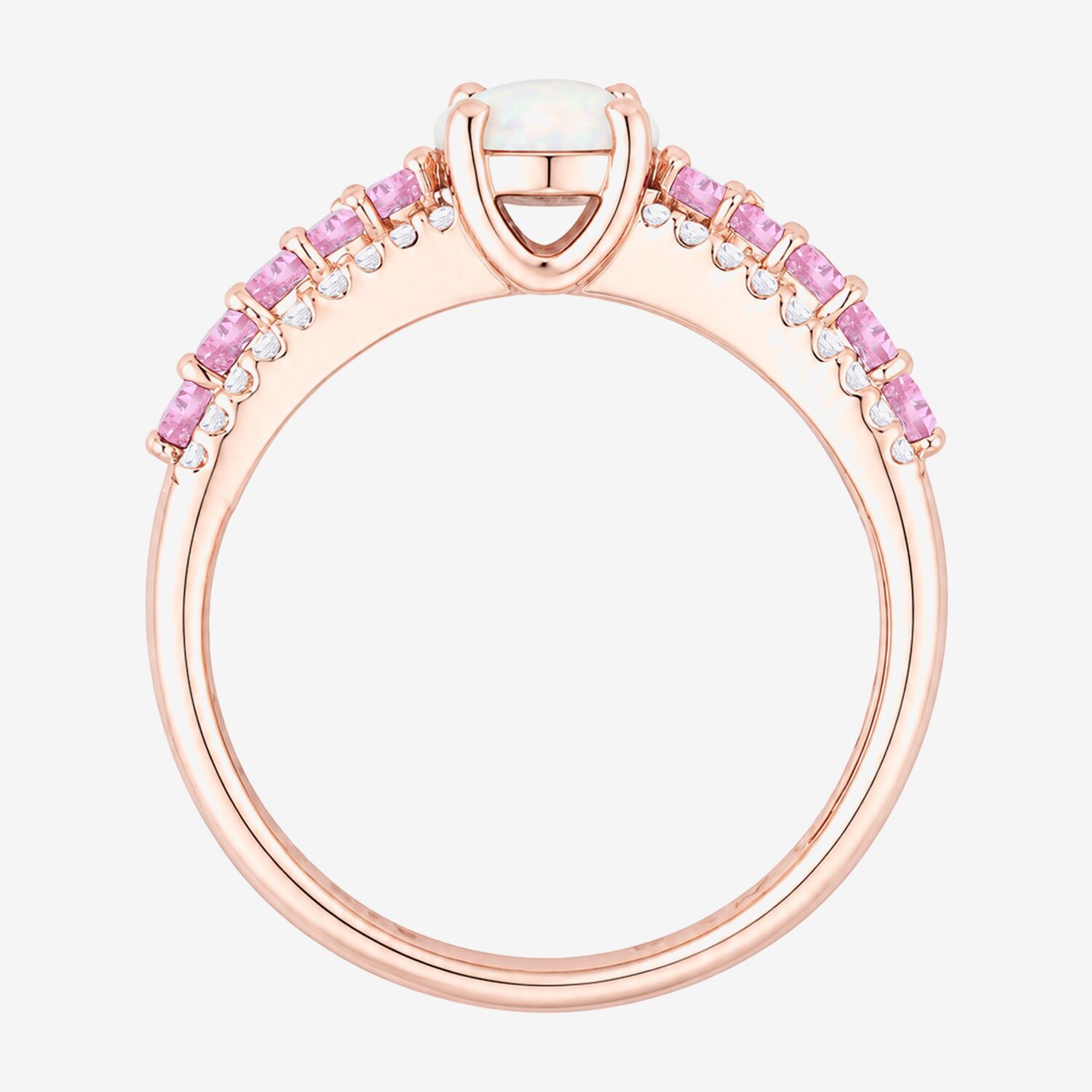 Womens Lab Created White Opal 14K Rose Gold Over Silver Oval Side Stone Cocktail Ring