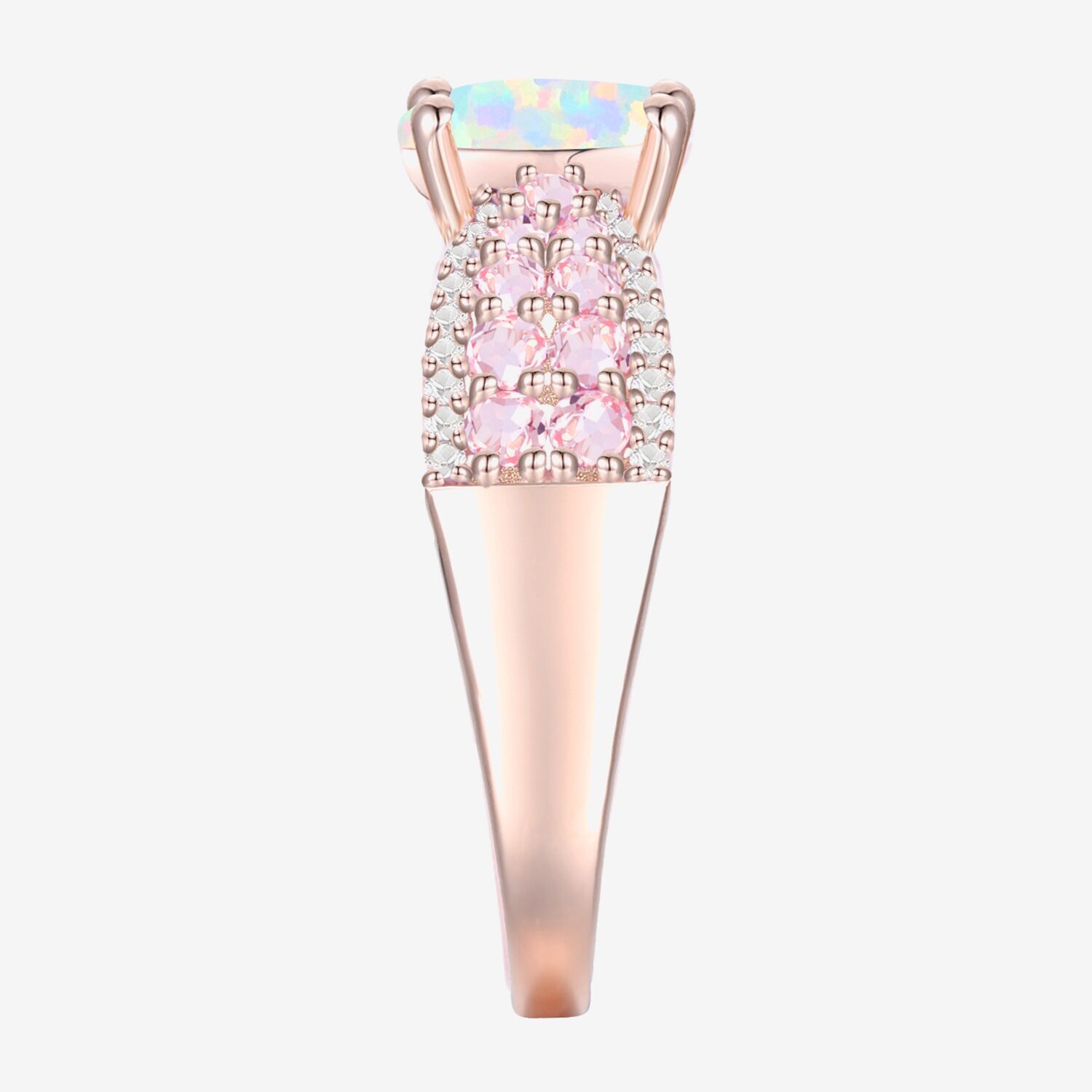 Womens Lab Created White Opal 14K Rose Gold Over Silver Oval Side Stone Cocktail Ring