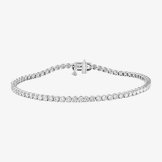 (F / Si2) Womens 3 CT. T.W. Lab Grown White Diamond 10K Gold 7.25 Inch Tennis Bracelet
