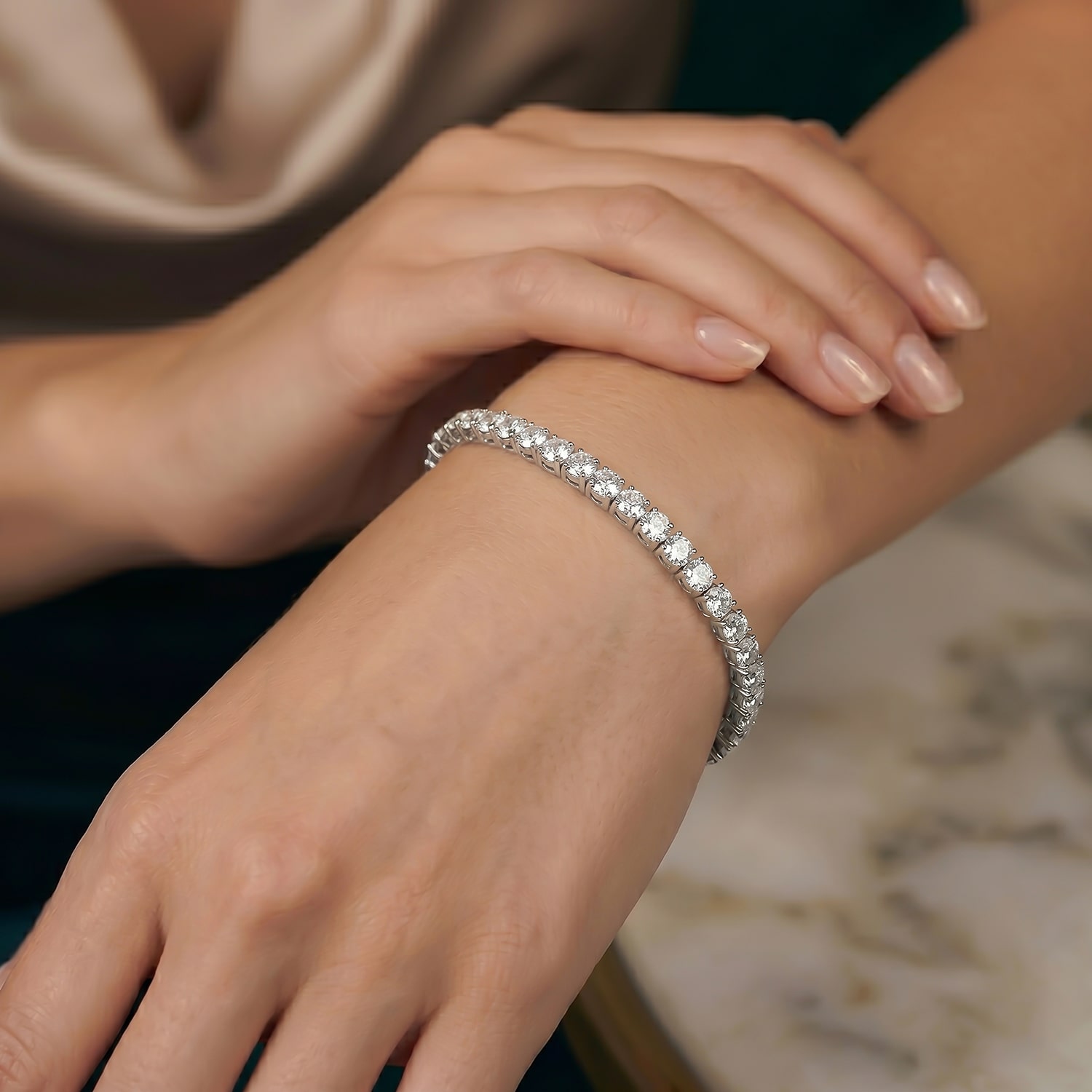 (F / Si2) Womens 5 CT. T.W. Lab Grown White Diamond 10K Gold 7.25 Inch Tennis Bracelet