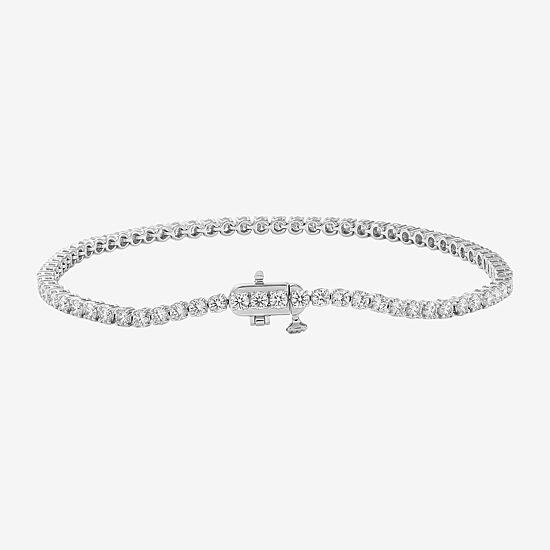 (F / Si2) Womens 3 CT. T.W. Lab Grown White Diamond 10K Gold 7.25 Inch Tennis Bracelet