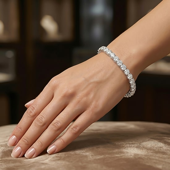 (F / Si2) Womens 15 Ct. T.W. Lab Grown White Diamond 10K Gold 6 1/2 Inch Tennis Bracelet