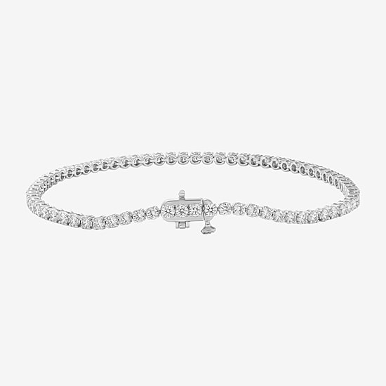 (F / Si2) Womens 3 CT. T.W. Lab Grown White Diamond 10K Gold 8 Inch Tennis Bracelet