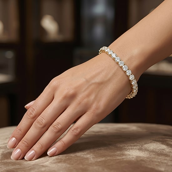 (F / Si2) Womens 15 Ct. T.W. Lab Grown White Diamond 10K Gold 7.25 Inch Tennis Bracelet