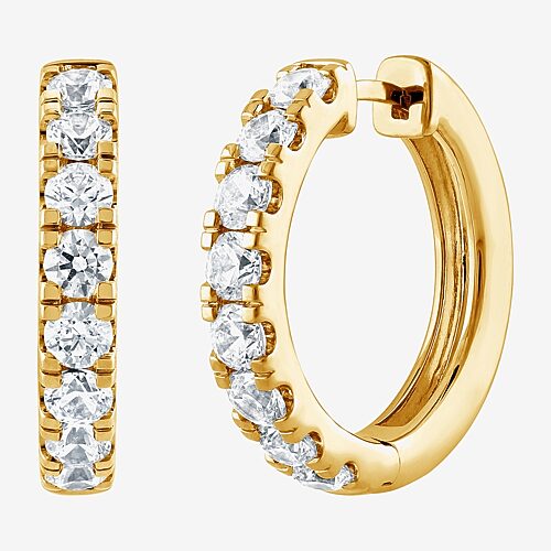 Fine Jewelry (g / Si1-si2) Womens 2 Ct. T.w. Lab Grown White Diamond 14k Gold Over Silver 21.1mm Hoop Earrings In Yellow