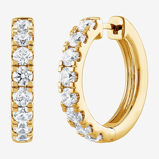 (G / Si1-Si2) Womens 2 CT. T.W. Lab Grown White Diamond 14K Gold Over Silver 21.1mm Hoop Earrings