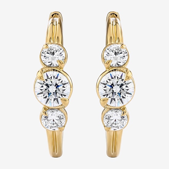 (F / Si2) Womens 1 CT. T.W. Lab Grown White Diamond 14K Gold Over Silver 17.2mm Hoop Earrings
