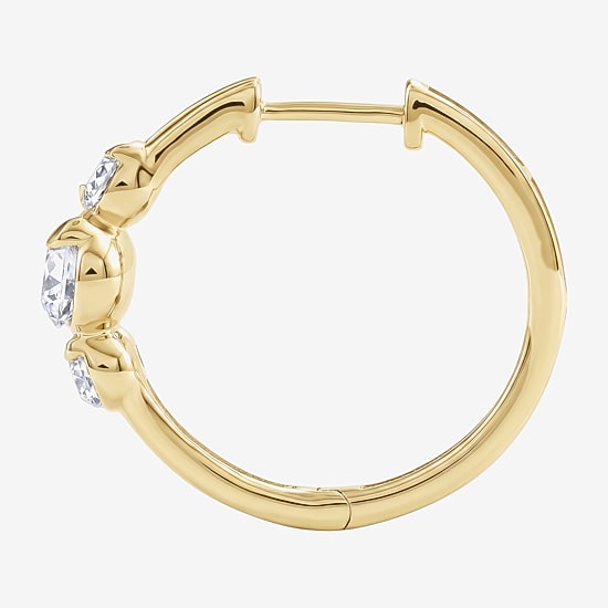 (F / Si2) Womens 1 CT. T.W. Lab Grown White Diamond 14K Gold Over Silver 17.2mm Hoop Earrings