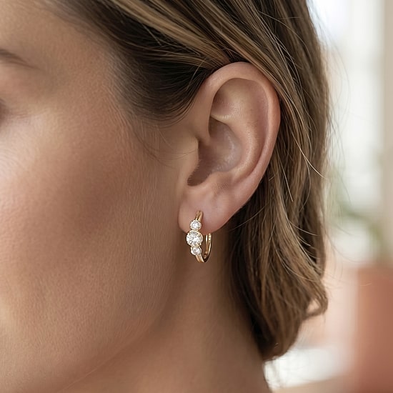 (F / Si2) Womens 1 CT. T.W. Lab Grown White Diamond 14K Gold Over Silver 17.2mm Hoop Earrings