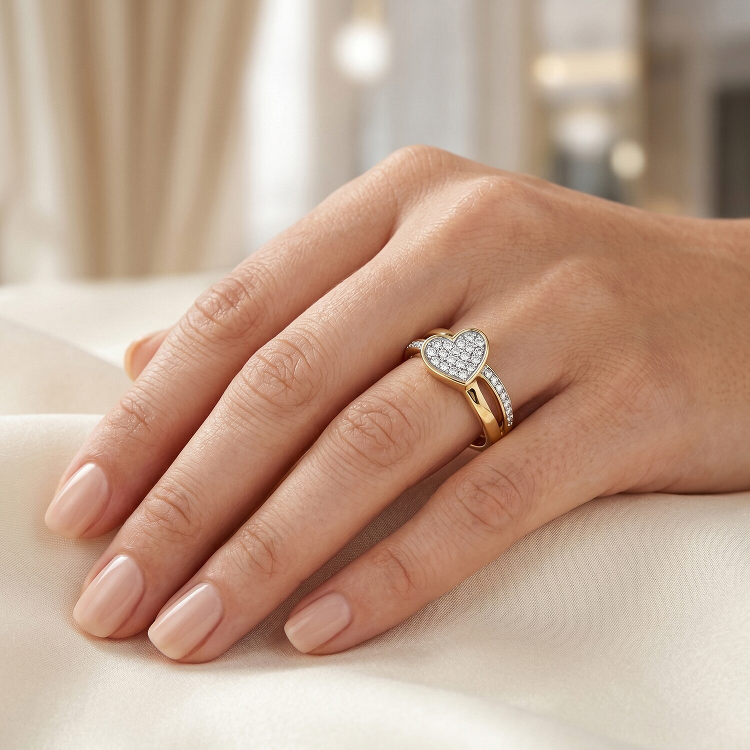 (F / Si2) Womens 1/10 CT. T.W. Lab Grown White Diamond 14K Gold Over Silver Heart Crossover Cocktail Ring