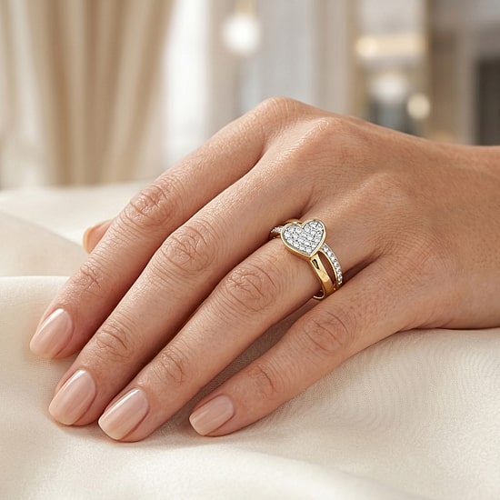 (F / Si2) Womens 1/10 CT. T.W. Lab Grown White Diamond 14K Gold Over Silver Heart Crossover Cocktail Ring