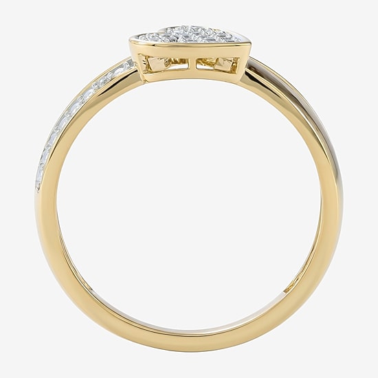 (F / Si2) Womens 1/10 CT. T.W. Lab Grown White Diamond 14K Gold Over Silver Heart Crossover Cocktail Ring