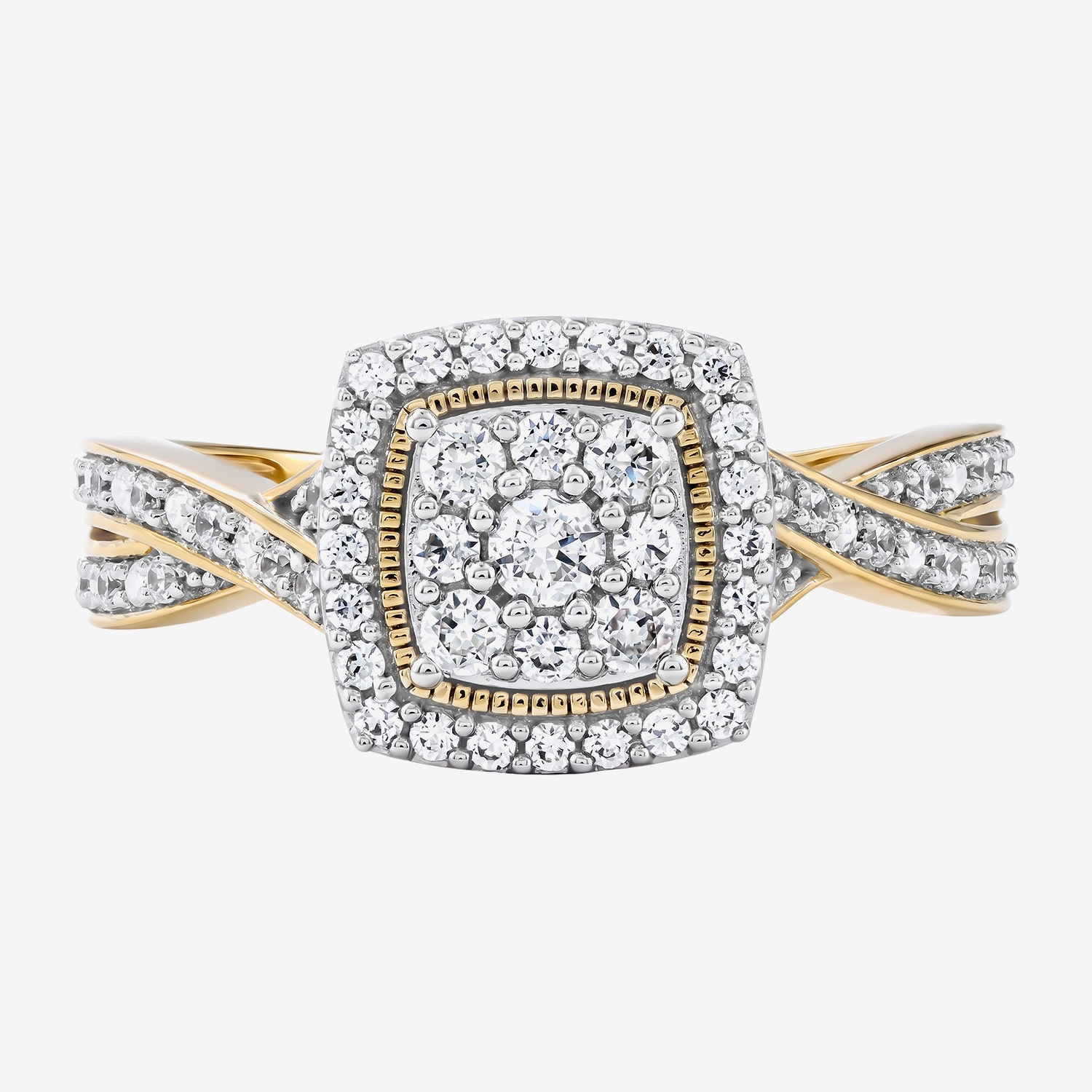 (F / Si2) Womens 1/2 CT. T.W. Lab Grown White Diamond 14K Gold Over Silver Crossover Cocktail Ring