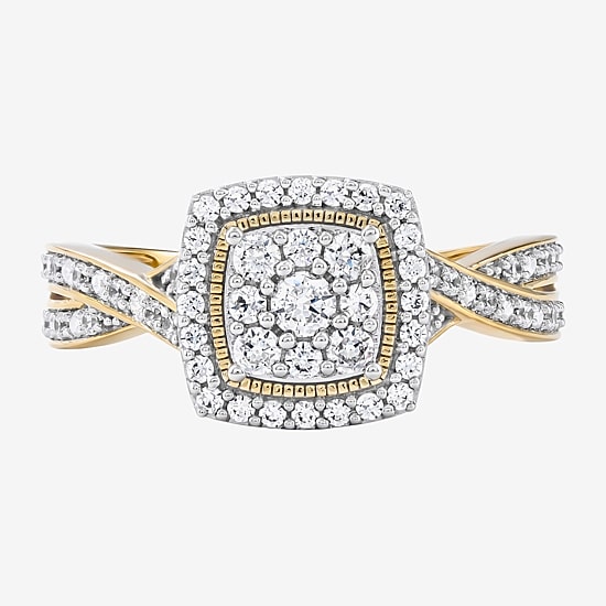 (F / Si2) Womens 1/2 CT. T.W. Lab Grown White Diamond 14K Gold Over Silver Crossover Cocktail Ring