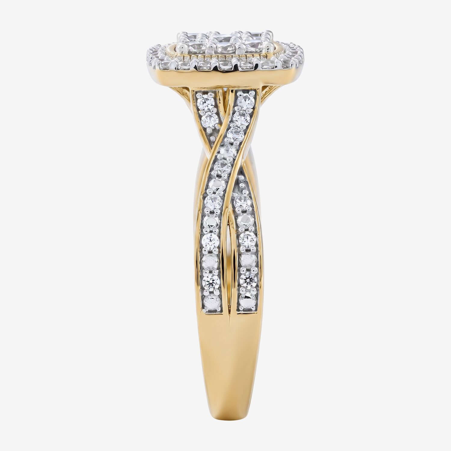 (F / Si2) Womens 1/2 CT. T.W. Lab Grown White Diamond 14K Gold Over Silver Crossover Cocktail Ring