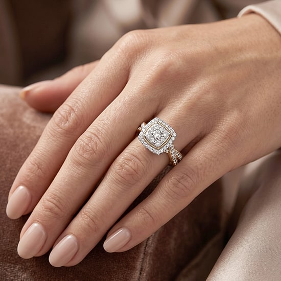 (F / Si2) Womens 1/2 CT. T.W. Lab Grown White Diamond 14K Gold Over Silver Crossover Cocktail Ring