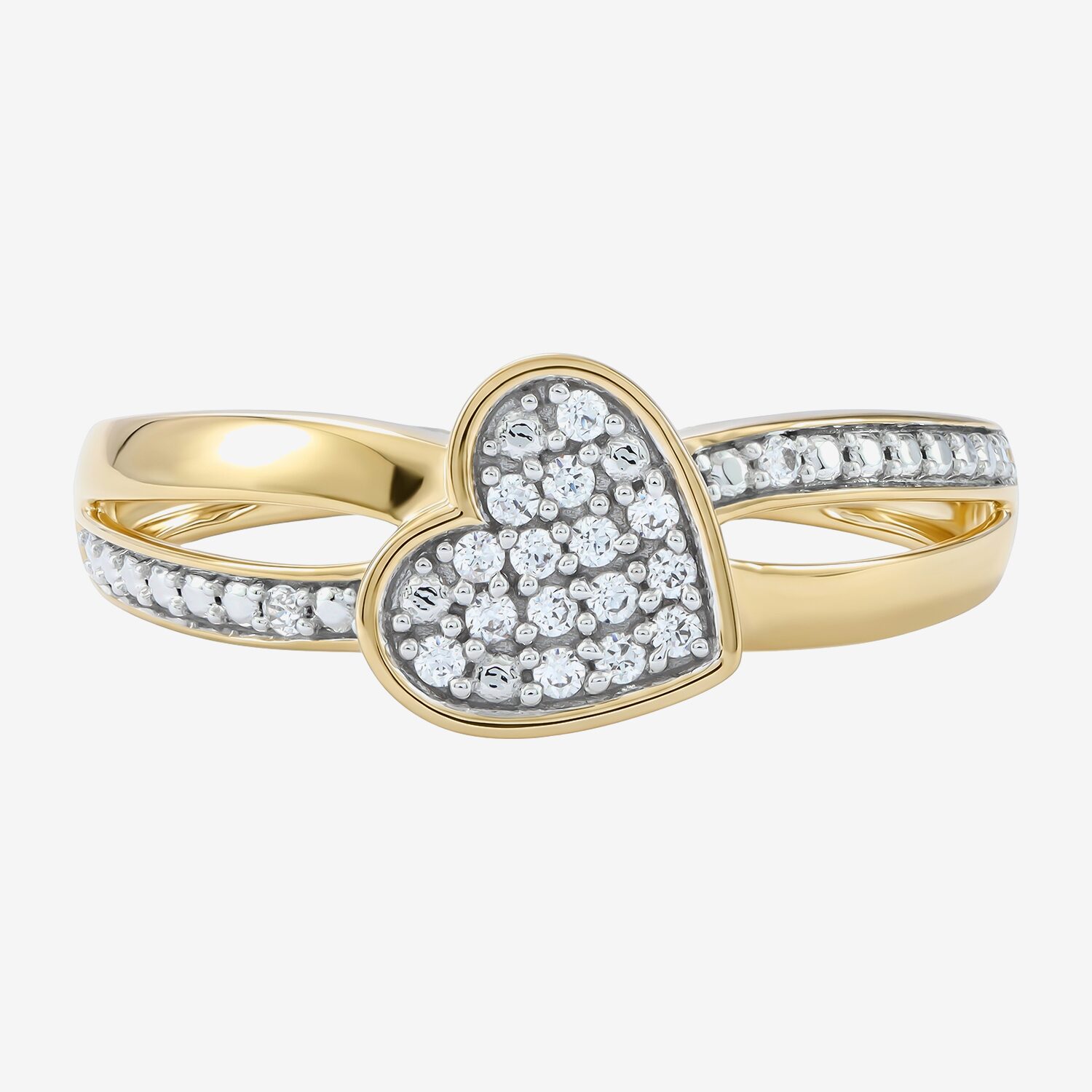 (F / Si2) Womens 1/10 CT. T.W. Lab Grown White Diamond 14K Gold Over Silver Heart Crossover Cocktail Ring